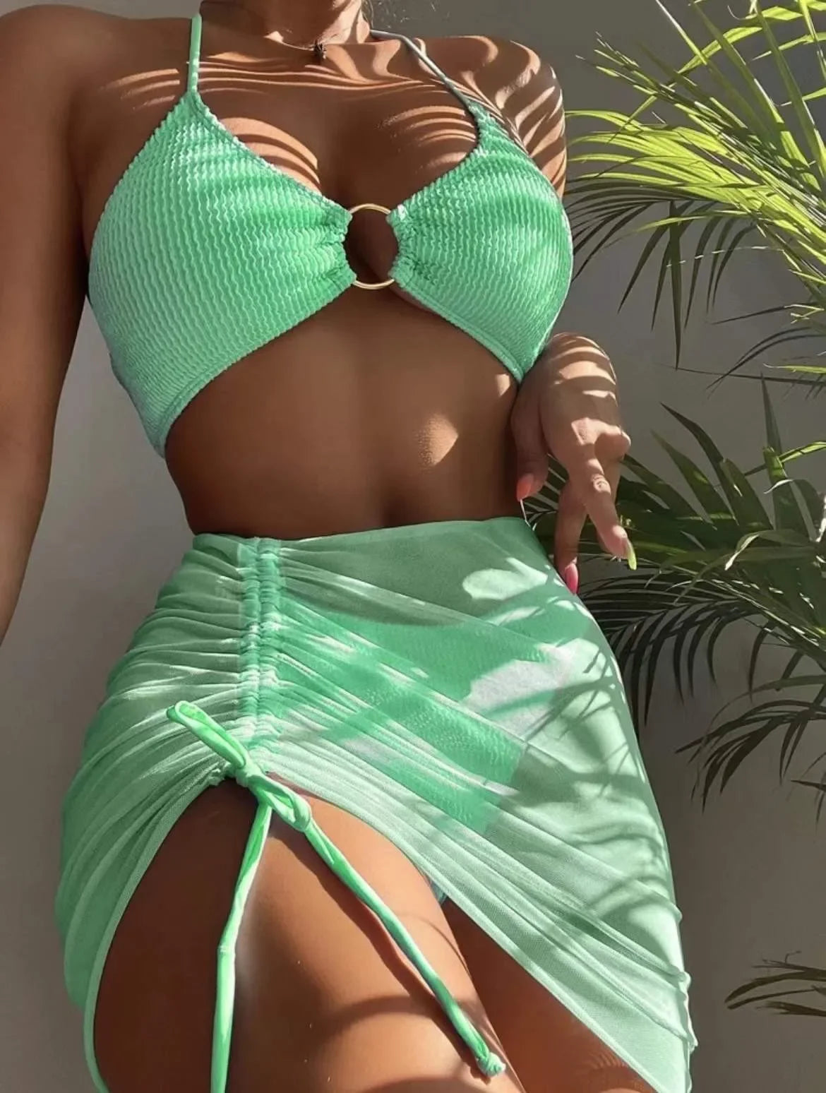 Bikini brasileño de cintura baja para mujer, bañador Sexy de tres piezas, traje de baño de estilo vendaje, ropa de playa