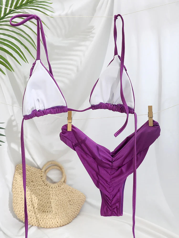 Conjunto de Bikini con pliegues para mujer