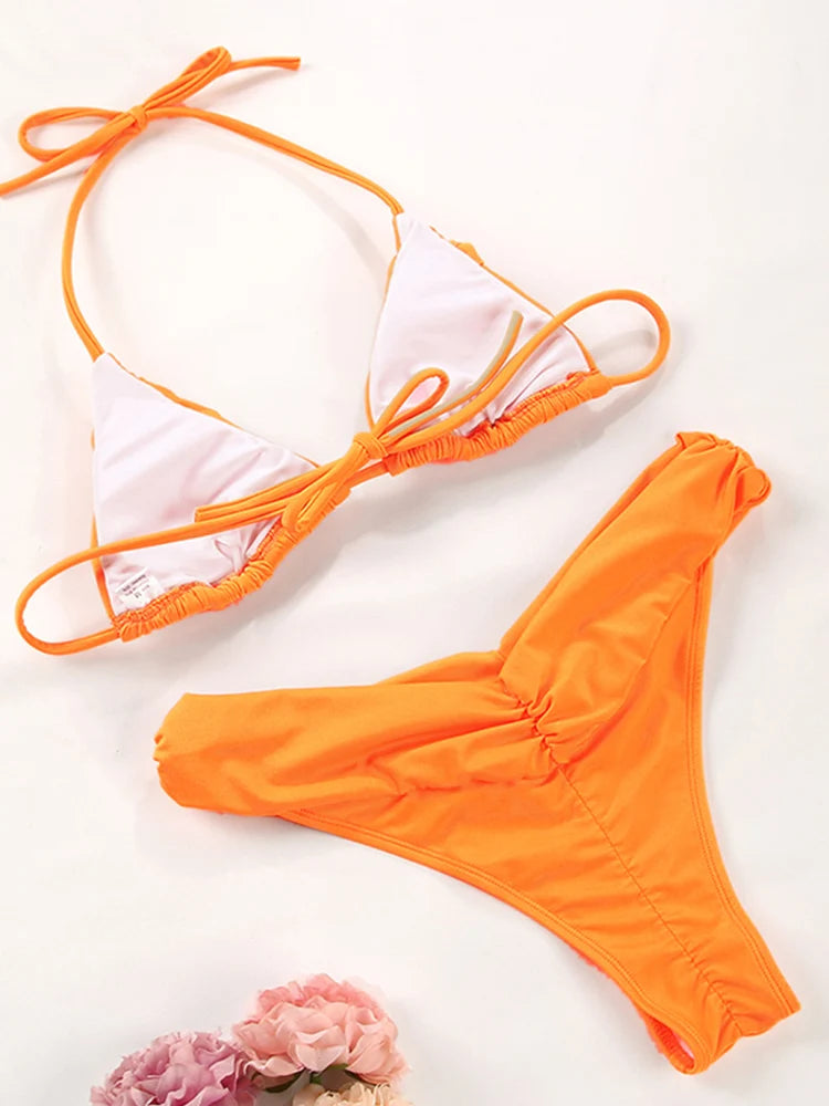 Conjunto de Bikini con pliegues para mujer