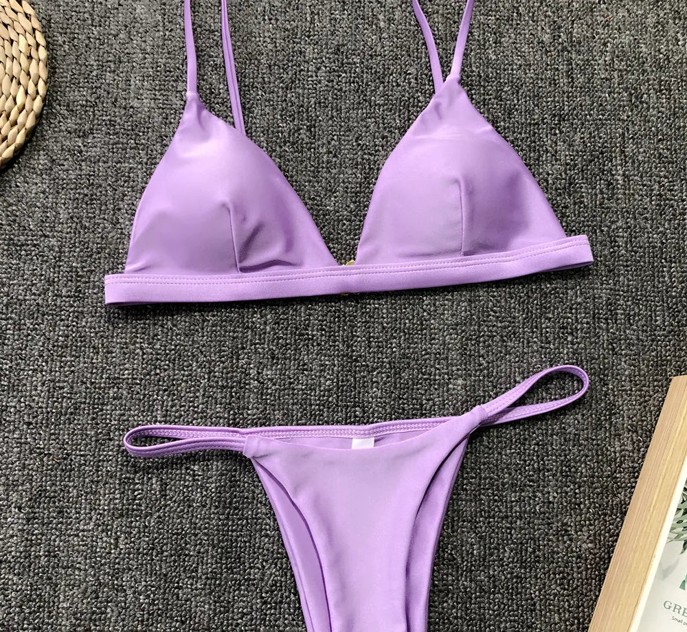 Bikini 2025 Nuevo traje de baño de talla ajustable de color sólido dividido para mujer