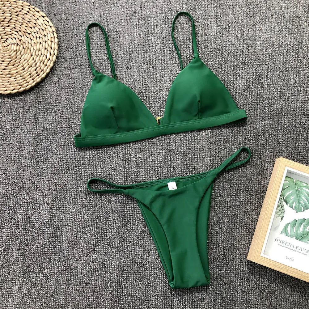 Bikini 2025 Nuevo traje de baño de talla ajustable de color sólido dividido para mujer
