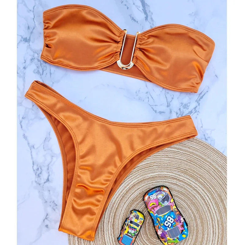 Bikini Bandeau para mujer, traje de baño de dos piezas