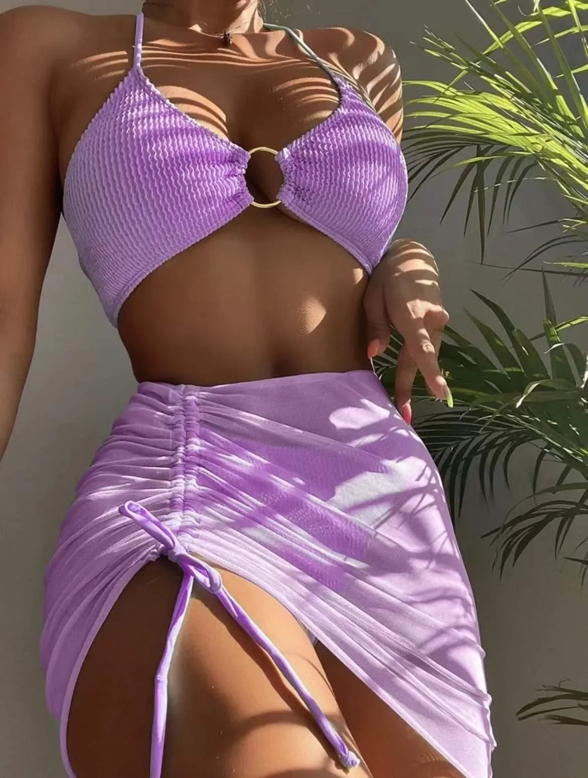 Bikini brasileño de cintura baja para mujer, bañador Sexy de tres piezas, traje de baño de estilo vendaje, ropa de playa