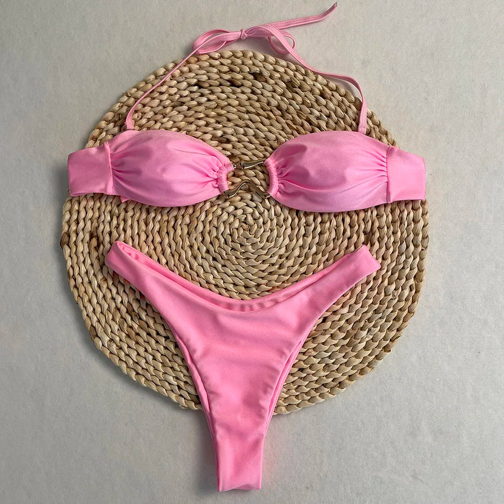 Conjunto de Bikini, superventas, traje de baño para mujer, nueva moda, traje de baño informal Sexy, Micro Bikini para mujer, traje de baño con estampado de encaje